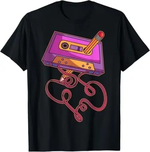 80s Cassette Tape Pencil 1980s Retro Vintage Throwback Music Short Sleeve T-Shirt