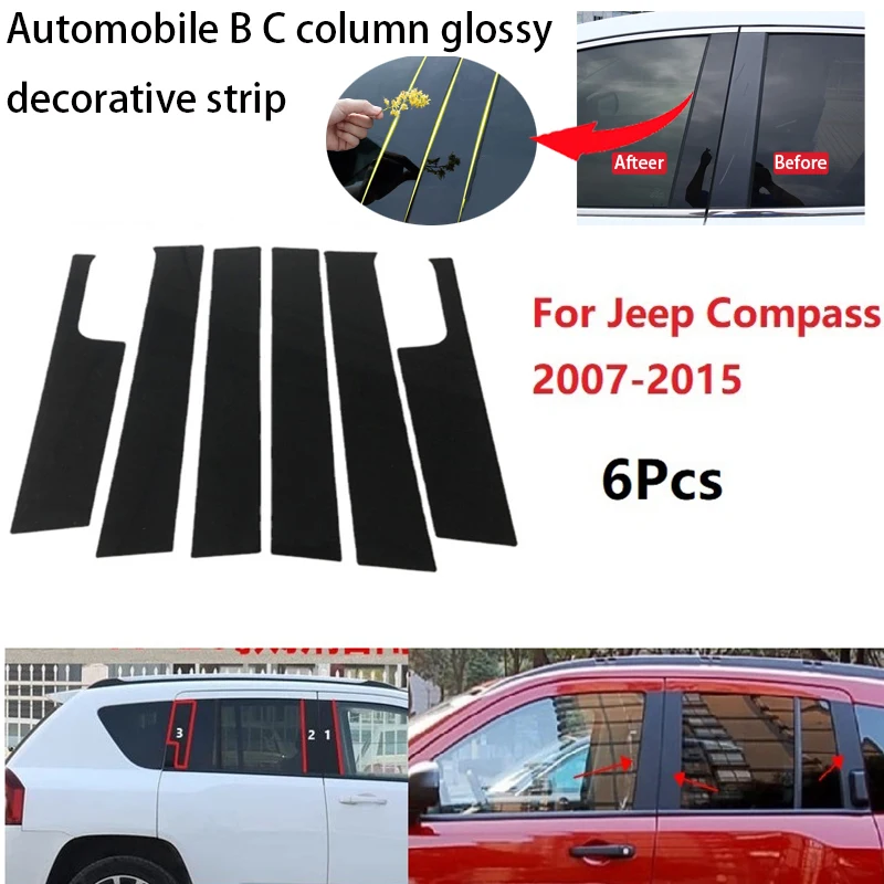 

6PCS Polished Pillar Posts Fit For Jeep Compass 2007-2015 Window Trim Cover BC Column Sticker Chromium Styling