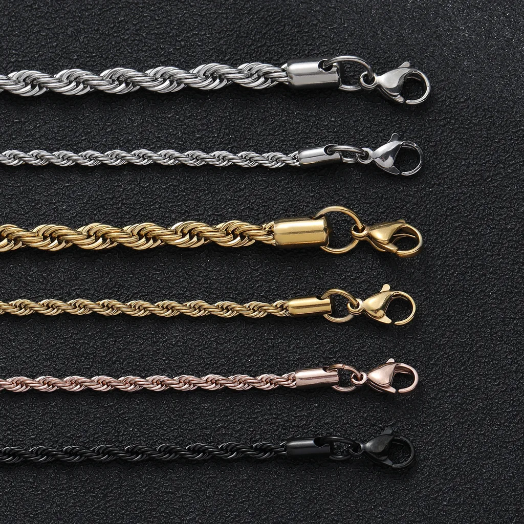 3MM Edelstahl-Halsketten mit gedrehter Seilkette für Männer und Frauen, Hip-Hop-Titanstahl-Choker, modischer Party-Schmuck – Detail 3