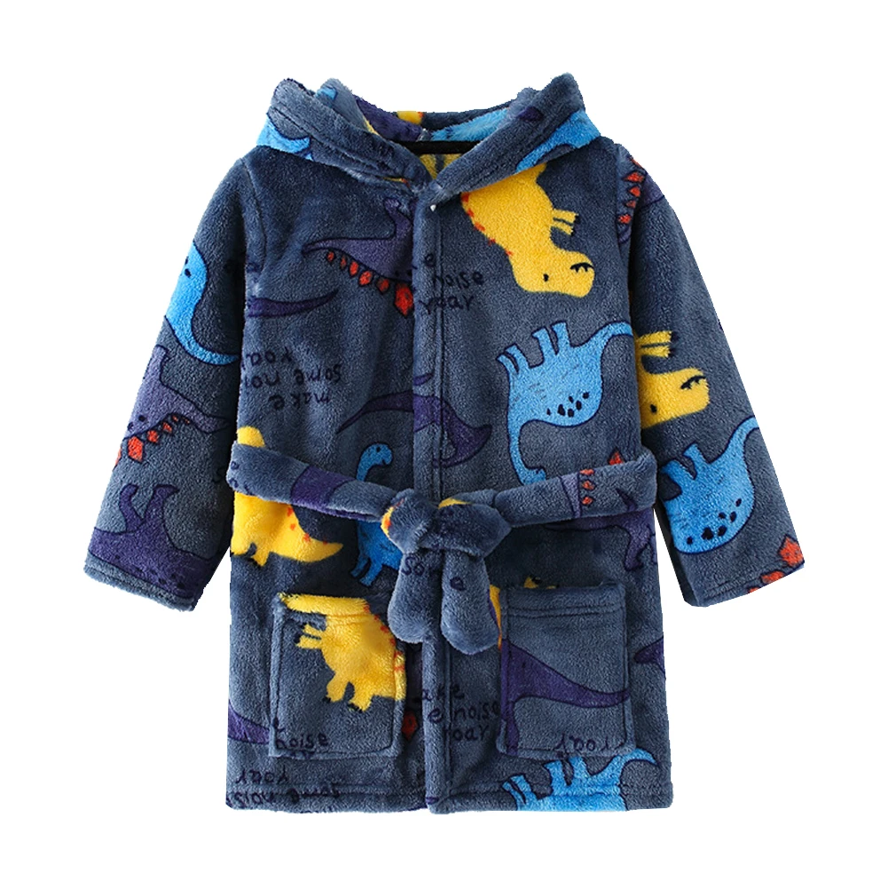 New Winter Baby Boys Girls Flannel Hooded Children for Bathrobe Warm dinosaur LongSleeve Kids Dressing Gown Belt Sleepwear Robes