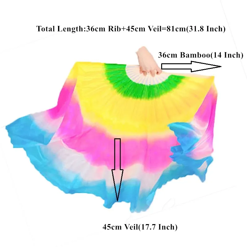 エクストラロングのイミテーションシルクベール,手作りのポリエステル扇子,伝統的な中国の竹の柄,フォークスクエアダンサーのアクセサリー