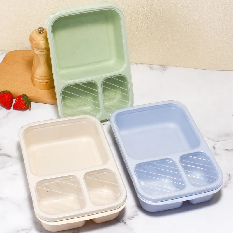 Wheat Straw Lunch Box Divided Into Compartments Insulated Lunch Box With Lid Square Lunch Box Portable Lunch Box