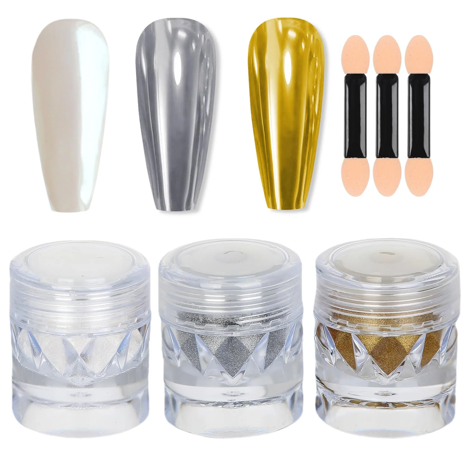 1/3 piezas de polvo de uñas cromado efecto espejo, recubrimiento dorado y plateado, recubrimiento perlado efecto espejo, decoración de uñas, adornos para uñas, accesorios para uñas