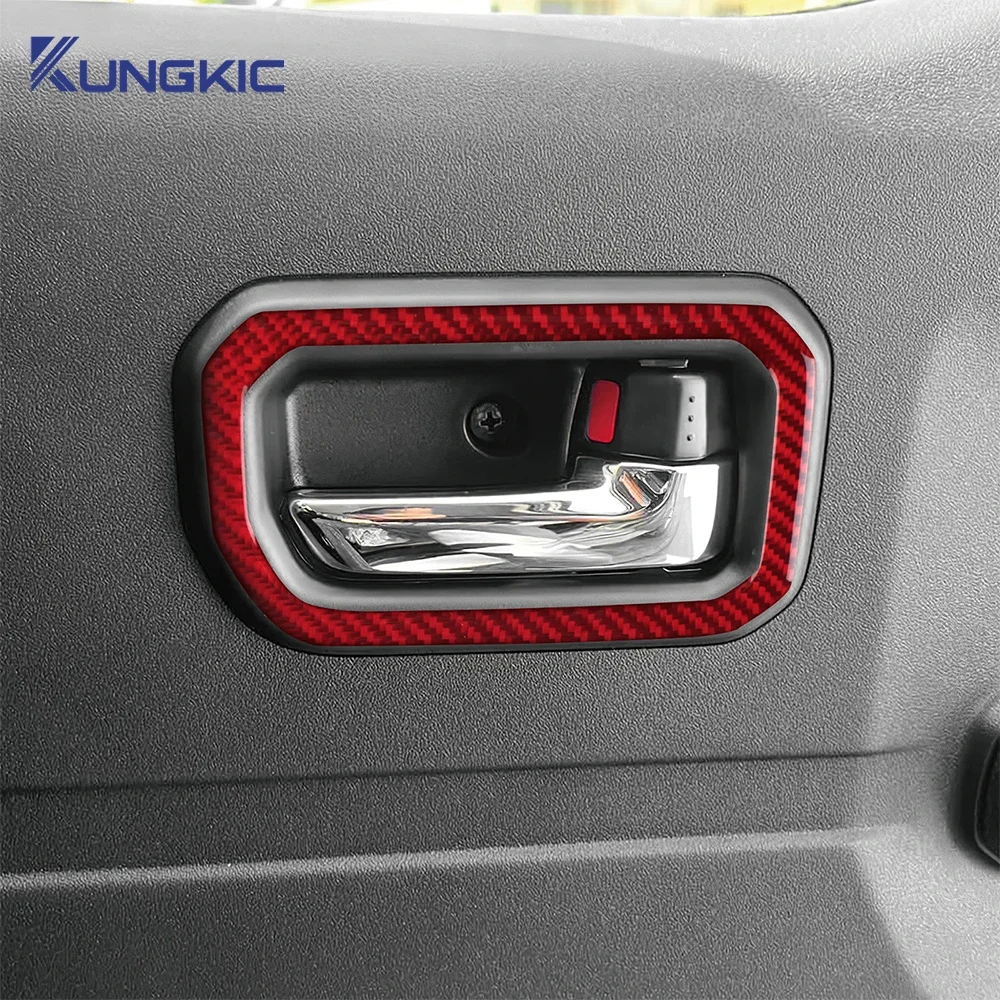 ألياف الكربون الناعمة الحقيقية لسوزوكي جيمي JB64 JB74 2019 2020 2021 2022 2023 2024 2025 باب السيارة الداخلية مقبض الإطار ملصق الكسوة