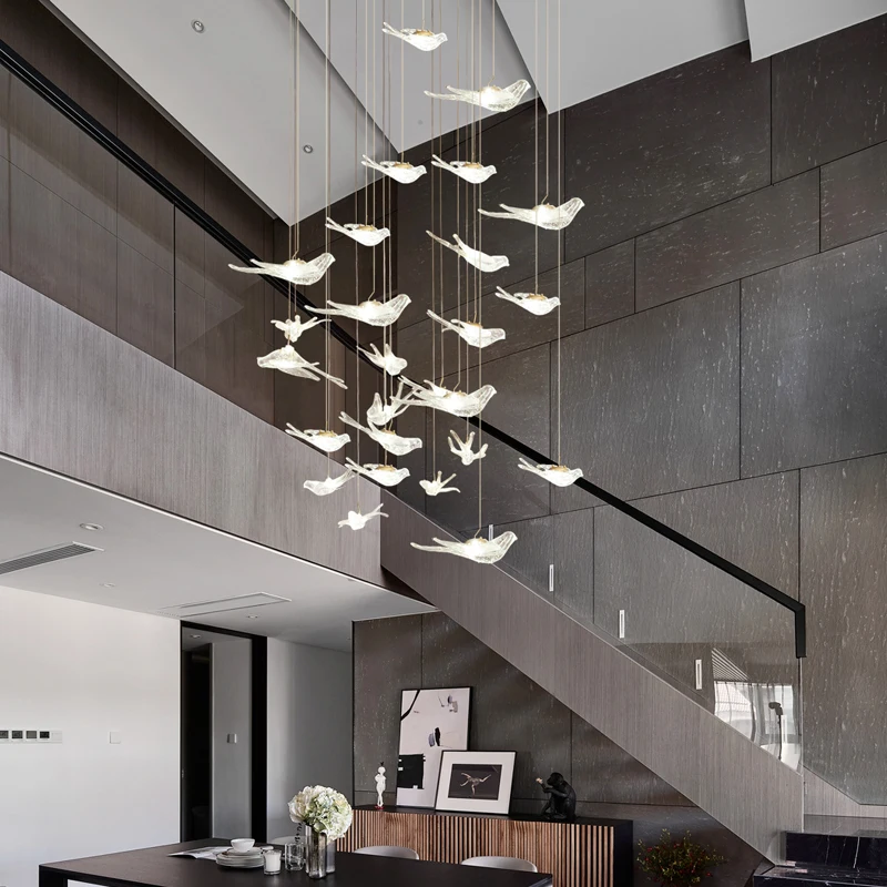 Large Duplex Staircase Crystal pendant light Modern Swallow Crystal Hanging Lamp Restaurant bar Stair Pendant Lighting 25 Head