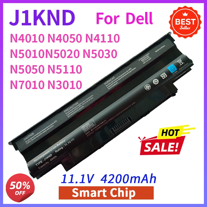 11.1V 4200mAh Laptop Battery for Dell N4010 N4050 N4110 N5010 N3010 N5010 N5110 N7010 N7110 J1KND M501 M511R Replacement Battery