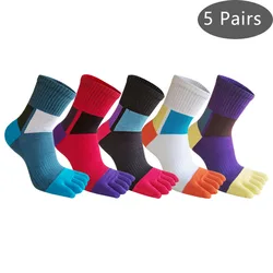 1/5 Pairs Man 5 Finger Short Socks Sport Cotton Striped Colorful Compression Sweat-Absorbing Anti-Bacterial,Breathable Toe Socks