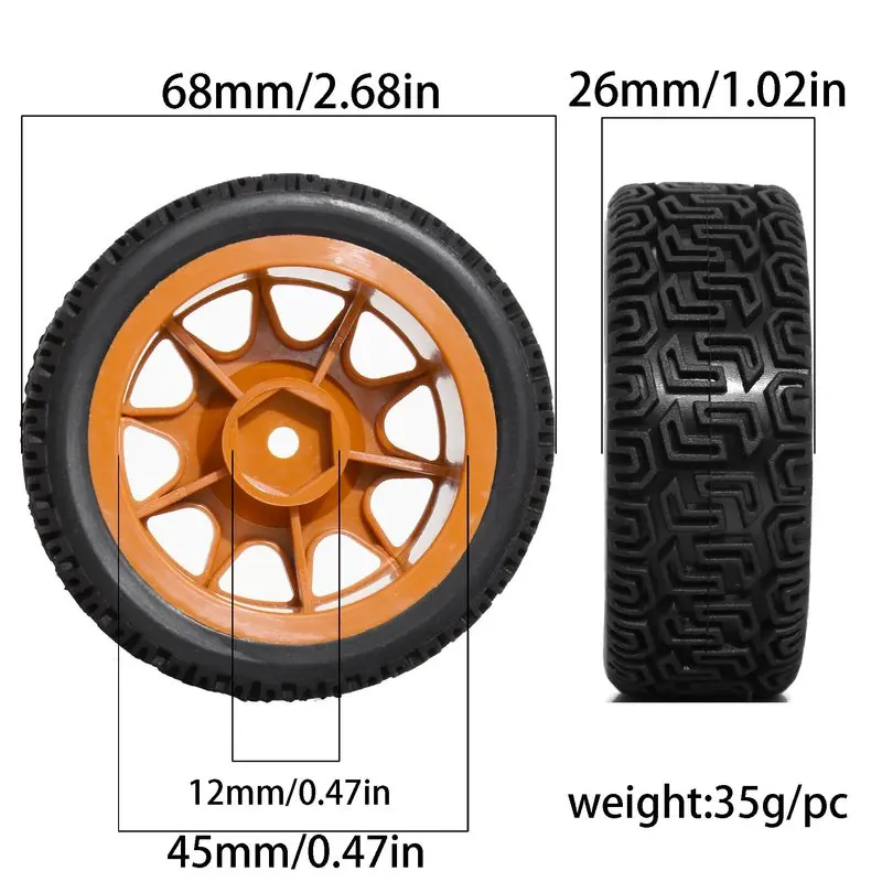4pcs 70mm RC Rally Tires Nylon Wheels Set For 1/10 Tamiya TT01 XV02 94123 Kyosho Maze Pattern Tyres Upgrade Parts
