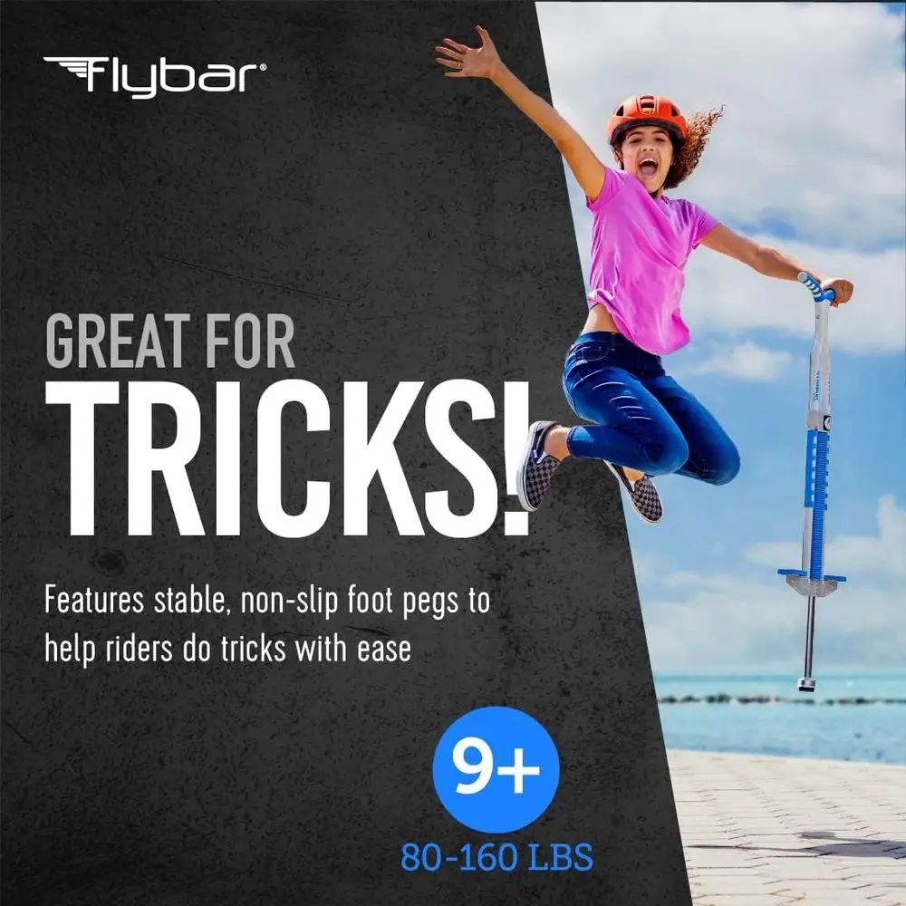 Flybar Master Pogo Stick para niños mayores de 9 años, 80 a 160 libras – Asas de fácil agarre – Juguete de ejercicio activo para Tweens y adolescentes – Juguete al aire libre
