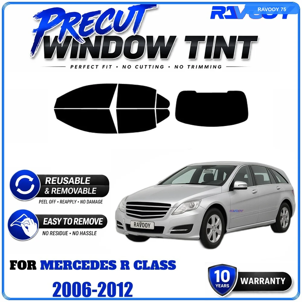 RAVOOY Precut Window Tint, Reusable Removable EPU Film, Custom Fit for Mercedes R Class 2006-2012, UV Heat Protection