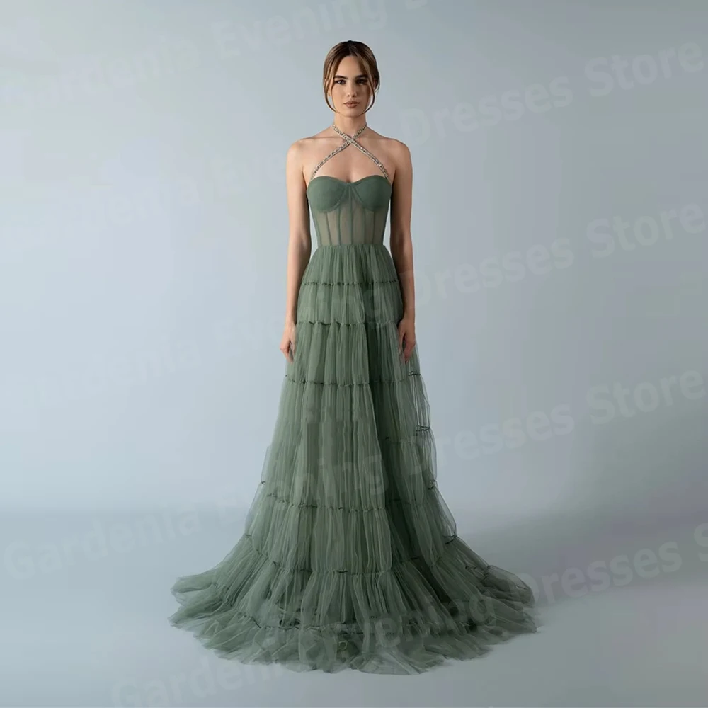 

Очаровательные женские вечерние платья трапециевидной формы с бретелькой на шее, без рукавов, платья для выпускного вечера, Vestidos Para Mujer, индивидуальное платье с открытой спиной, вечернее платье