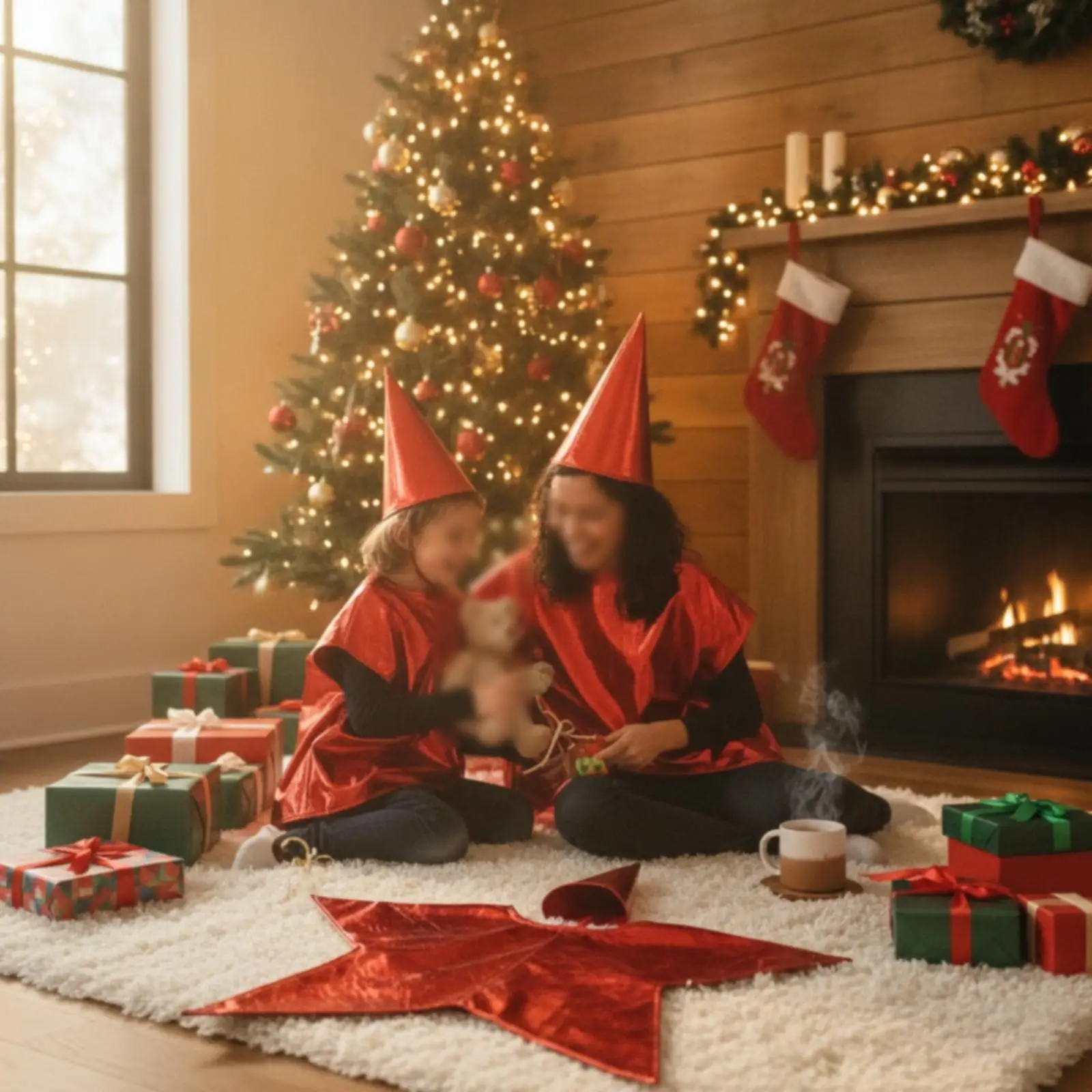 Picture 5: Adult Star Costume with Cone Hat Loose Poncho Shape for Christmas Performance and Family Game Activities