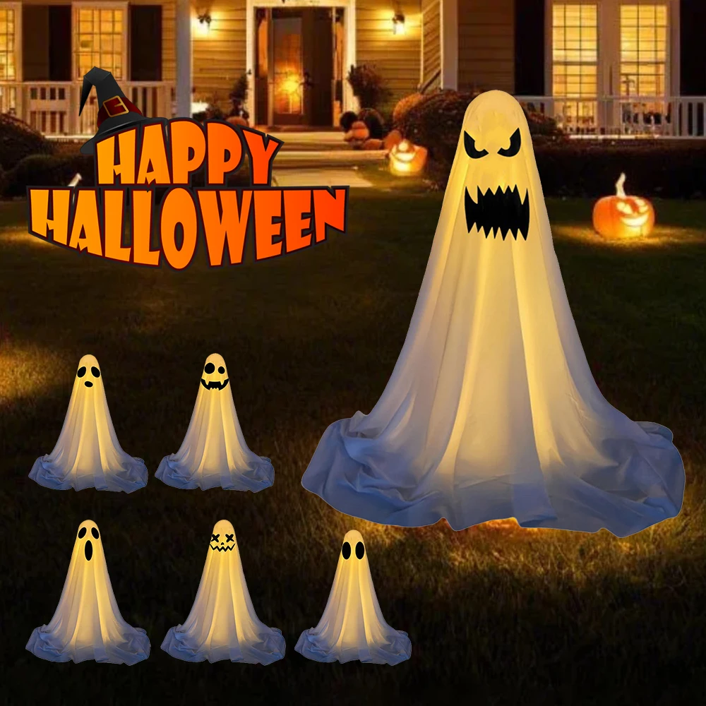 

165cm Spooky Ghost Halloween Decor Light Strings Battery Home Decor Standing Ghost Porch Courtyard Standing Halloween Decoration