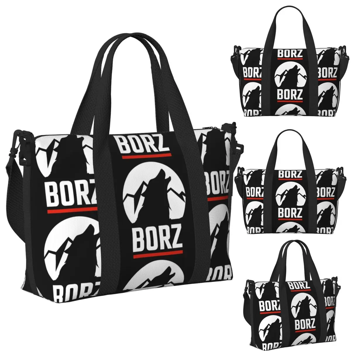 

Chechen Borz Chechnya Coat Of Arms Beach Travel Bag Large Capacity Tote Bags for Gym Sport Women Shopping Duffle Shoulder Bag