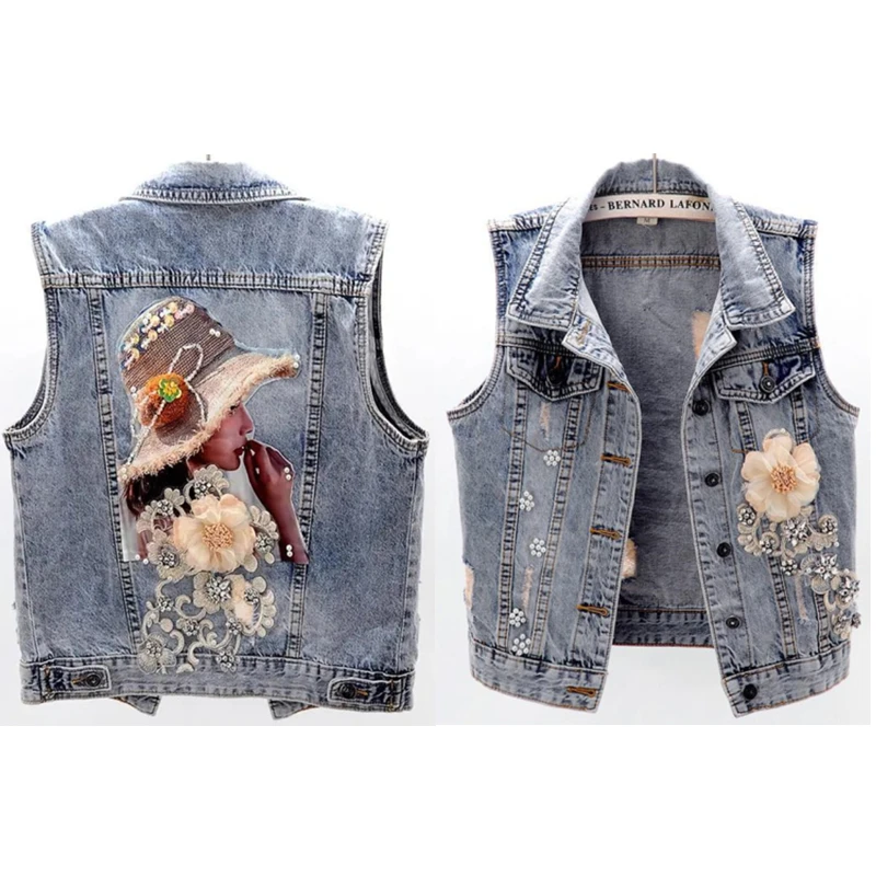 

Women's Diamond-encrusted Flower Denim Vest Cropped Sleeveless Top Korean Fashion Streetwear Designer Vest Coat Trendy Waistcoat