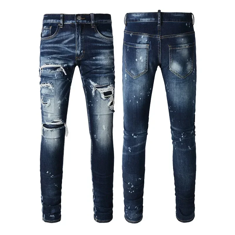 

Distressed Hole Jeans for Men Vintage Pencil Pants Washed Denims 2024 Autumn Streetwear Straight Skinny Ankle Length Trousers