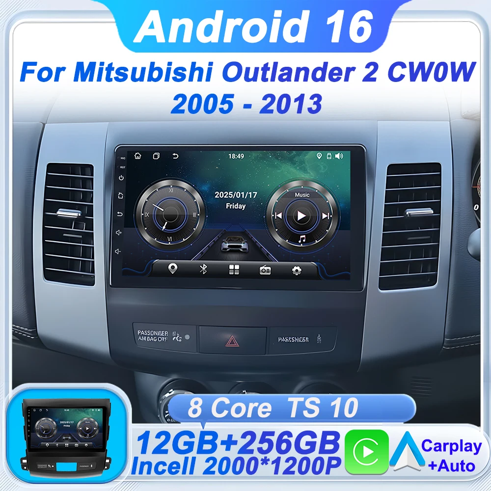 

Carplay Android Auto для Mitsubishi Outlander 2 CW0W 2005-2013, Android 16, автомобильная мультимедийная система, GPS-навигация, 4G Wi-Fi