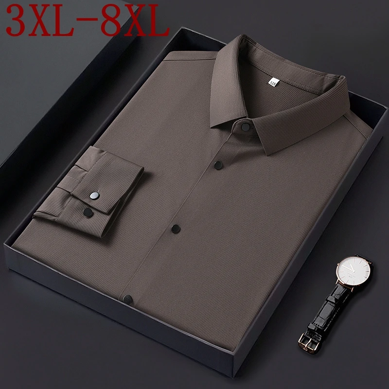 

8XL 7XL 6XL 2024 New Autumn Long Sleeve Loose Chemise Homme High End Luxury Shirt Men Brand Clothing Business Casual Mens Shirts