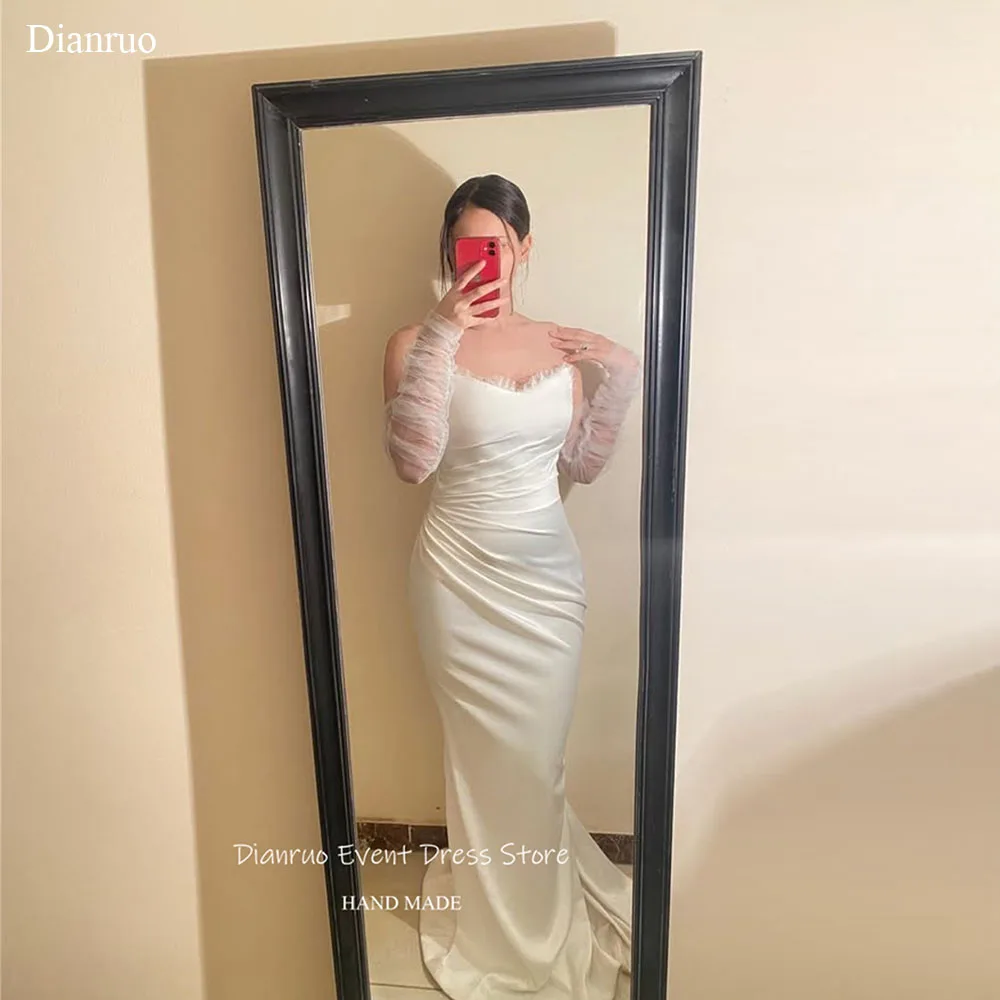 Gaun Pengantin Ruched Putri Duyung Dianruo Gaun Pengantin Satin Modern Gaun Malam Tanpa Lengan Panjang Lantai yang Canggih Dapat Disesuaikan