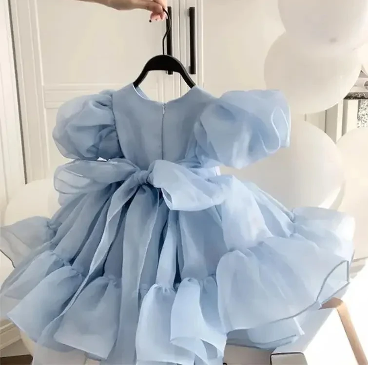 

Girls High-end Princess Dress 2026 Autumn and Summer Sweet and Fresh Blue Lotus Leaf Lace Dress Children Stylish Dress