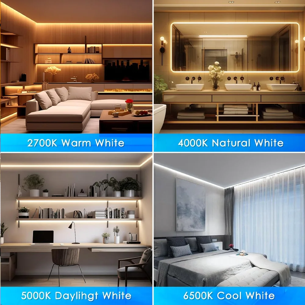 Homekit WiFi COB CCT LED قطاع 12 فولت 2 متر 3 متر 5 متر 10 متر عكس الضوء غرفة عرض خزانة المطبخ خزانة ضوء ديكور 2700K-6500K سيري