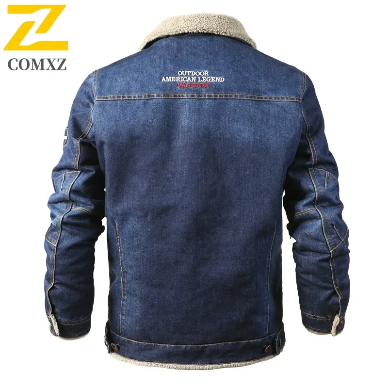 رجل صوف الضأن القطن مبطن الدنيم سترة الخريف الشتاء الصوف سميكة الدافئة شيرلينغ طوق ملابس خارجية الشارع الشهير معطف خمر