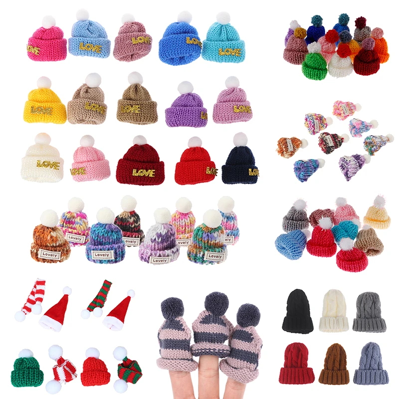 Random 1/2/10pcs Knitted Hat Cute Doll Cap Fashion Colourful Headwear Accessories Dolls Baby Girl DIY House Toys Christmas Gift