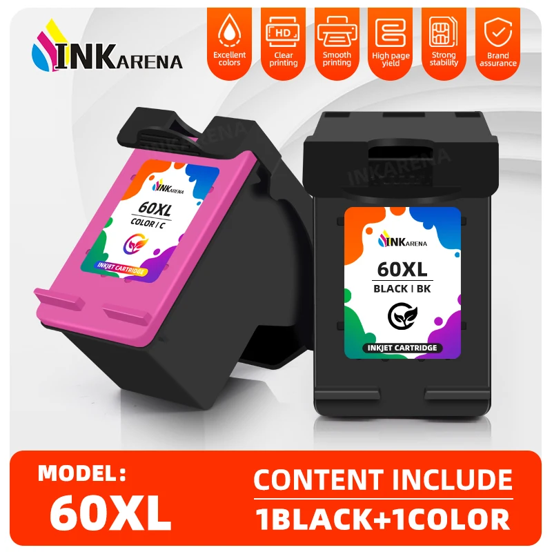 Rigenerato per cartuccia d\'inchiostro HP 60 60XL nero e colore per stampante DeskJet D1660 D2500 D2600 D5560 F2400 F4200 F4400 F4580