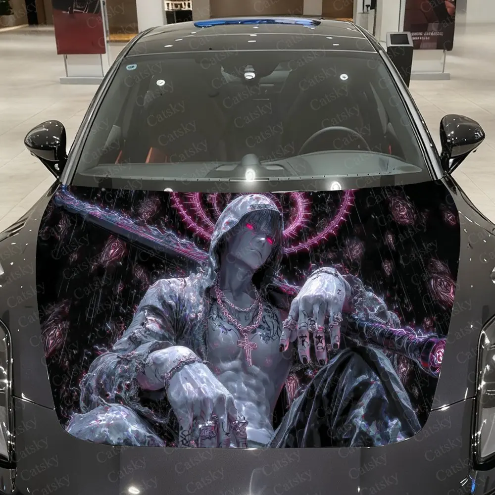 

Pink Halo Unholy Relic Icon Car Vinyl Wrap, PVC Waterproof Car Hood Sticker, Self-Adhesive Scratch-Resistant Stickers