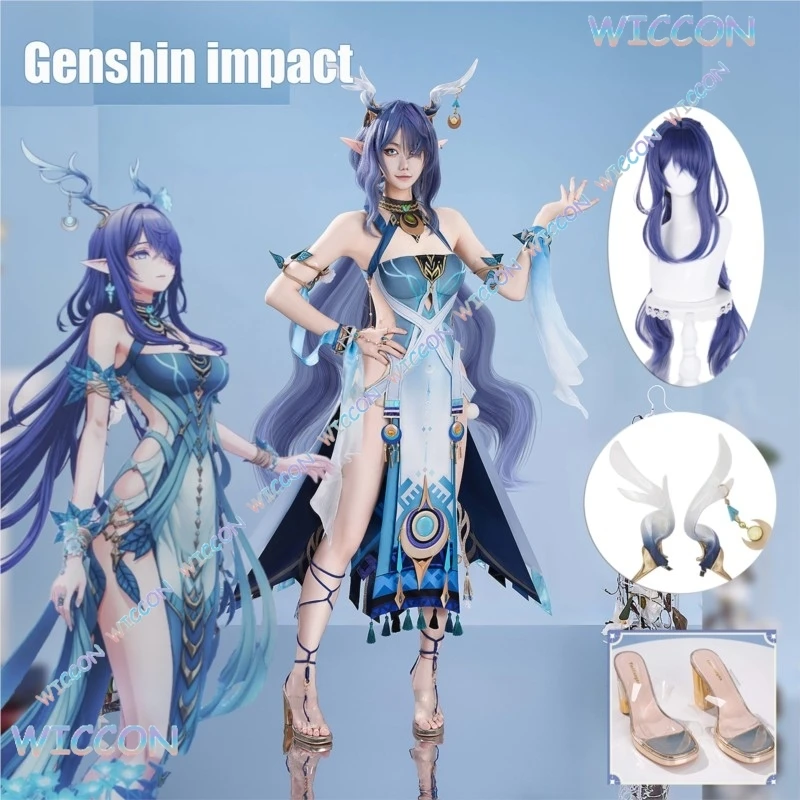 [Wona Cos] Genshin Impact Lauma Cosplay Peruca Vestido Uniforme Headwear Brincos Frostmoon Scions Halloween Party Outfit Wome