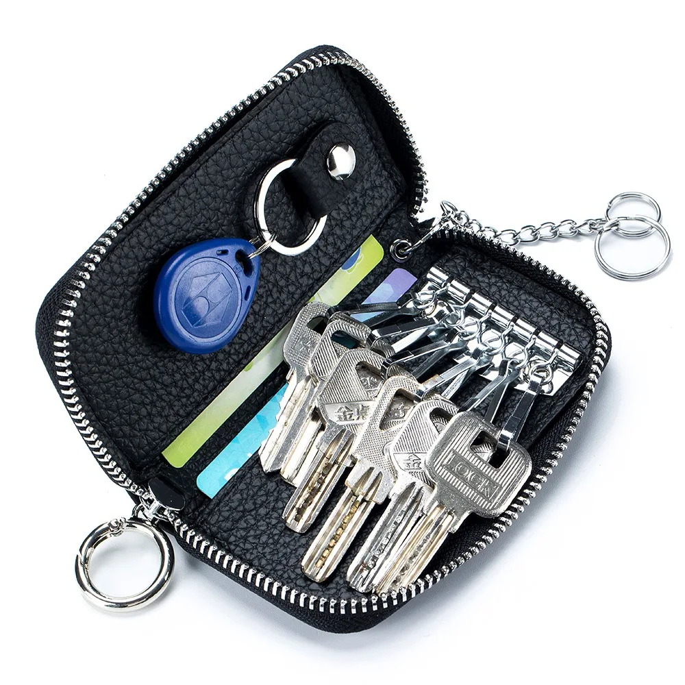 Multifunctional Keychain Pouch Zipper Closure Soft Leather Housekeepers Key Holder Waist Hanging Waterproof Portable Key Bag