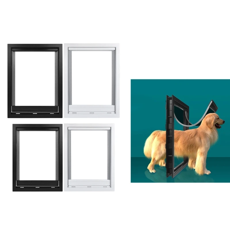 Aluminum Frame Dogs Cats Pet Flap Door Passing Freely Lock Durable Self Closing Porch Door for Balcony Home