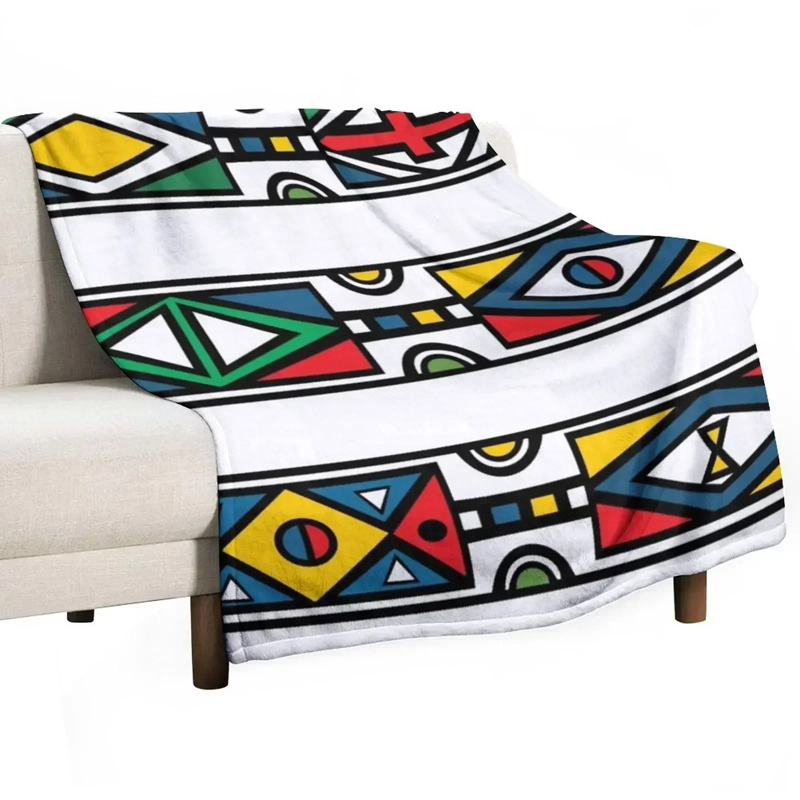 

Ndebele Fashion Tribal Pattern African Style Geometry Art Throw Blanket Warm Flannel Blanket for Couch Chair Bedroom