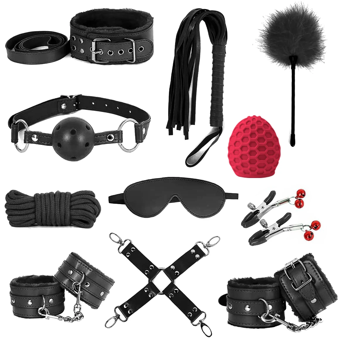 BDSM Bondage Restraint Set Sex Handcuffs Whip Anal Beads Anal Plug Bullet Butt Plug Vibrator S&M Fetish Sex Toy for Woman Adult