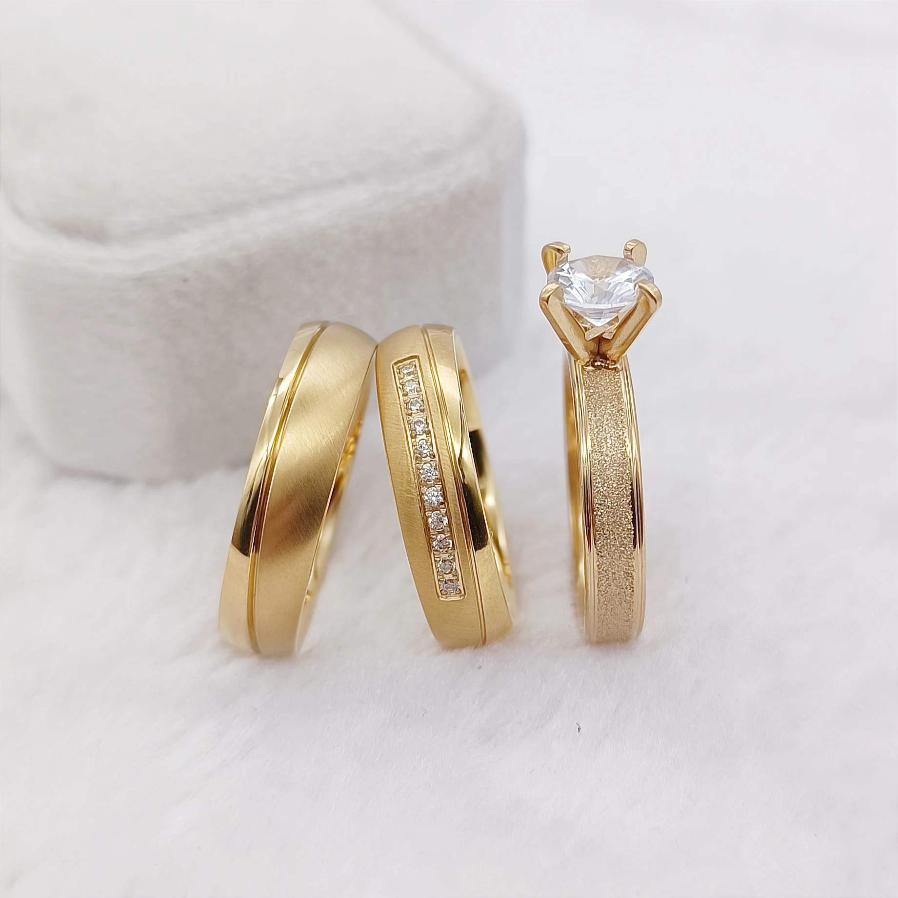 خواتم خطوبة زفاف مطلية بالذهب عيار 18 قيراط على الطراز الأمريكي، مجموعة زفاف، مجوهرات زوجين التحالف، العشاق، هدايا عيد الحب