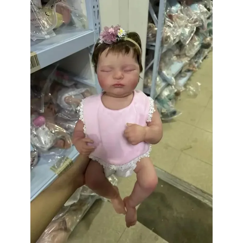 

48CM Newborn Baby Doll Reborn Laura Asleep Full Silicone Body Lifelike 3D Skin with Visible Veins High Quality Handmade Doll