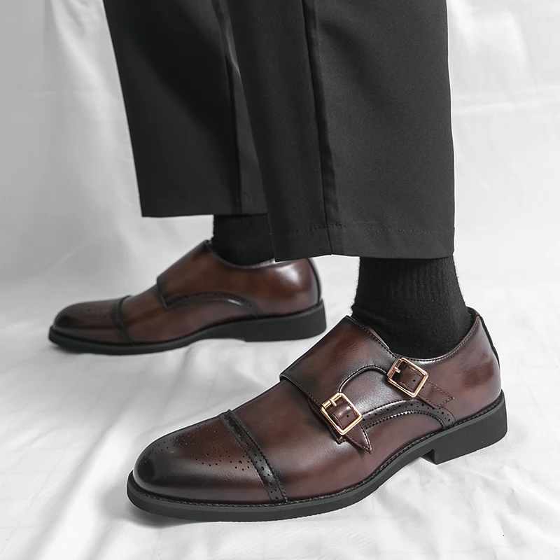 

Men Monk Shoes PU Low Heel Professional Classic Versatile Business Men Shoes Size 38-46