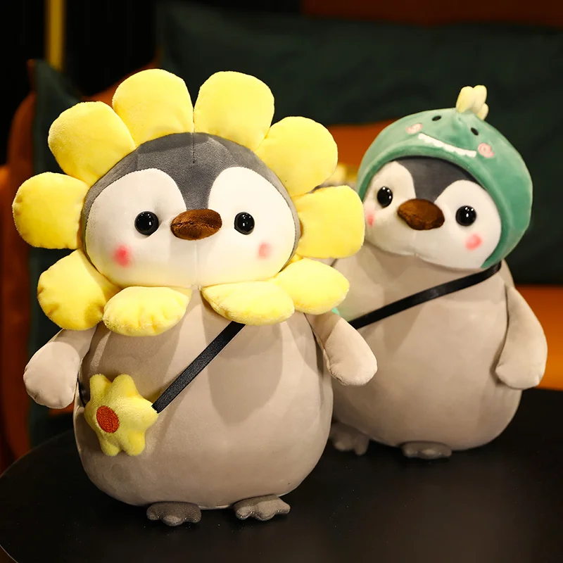 25cm Kawaii Penguin Plush Toys Lovely Penguin Turn to Unicorn Dinosaur Flower Dolls Stuffed Soft Pillow Baby Girls Gift