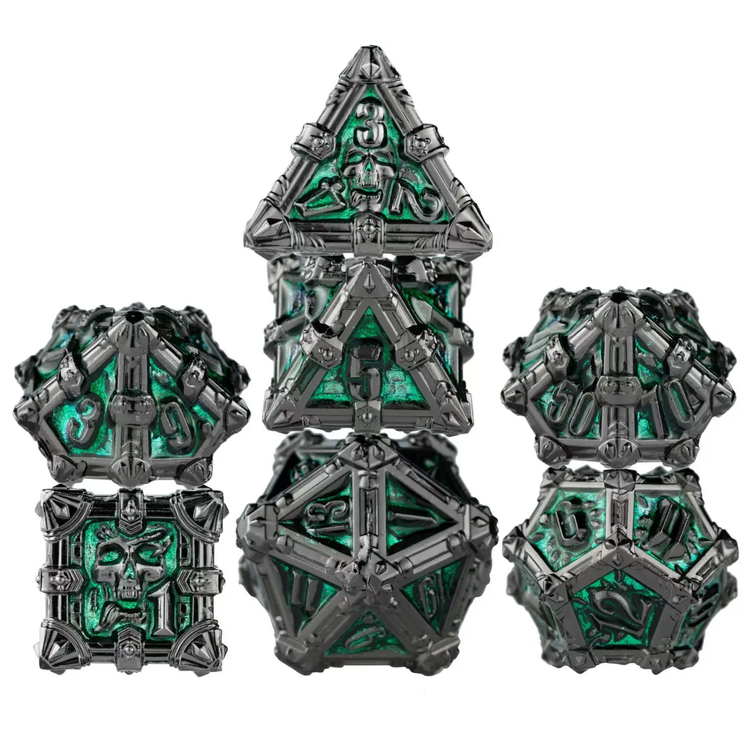 Set di dadi in metallo con teschio, set di dadi DND, dadi in metallo poliedrico per Dungeons and Dragons DND gioco di dadi gioco di ruolo dadi D100 D20 D6 D10