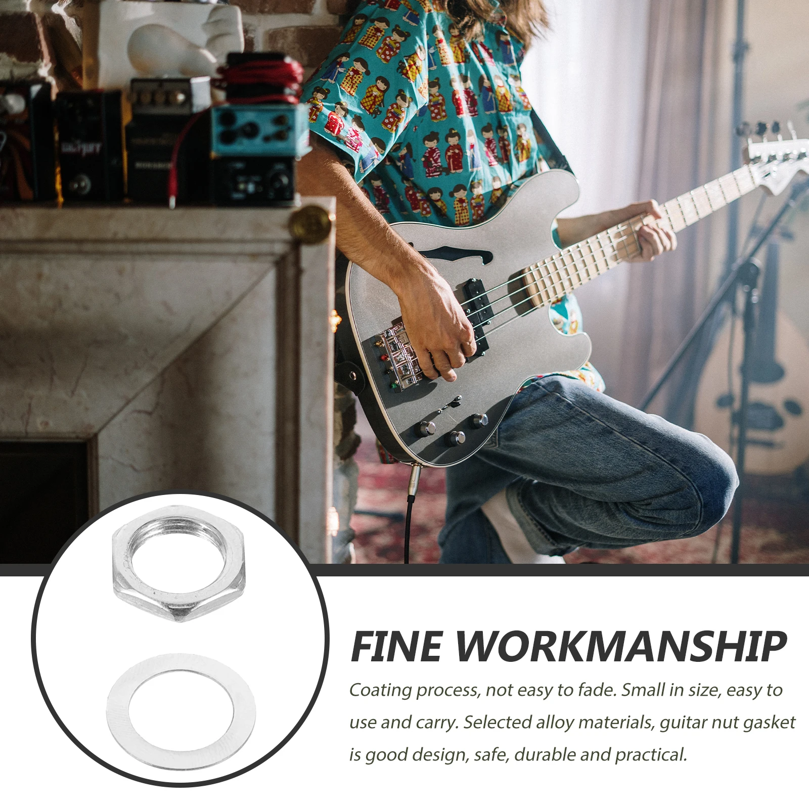 

10Sets Guitar Nut Hexagonal Alloy Washers Sturdy Electric Guitar Replacement Parts Input Output Jack Socket Nuts