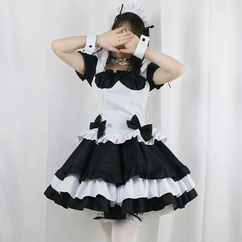 Costume cosplay anime cameriera lolita vestito nero bianco cameriera cameriere grembiule abiti uniformi ragazze donne costumi di scena festa