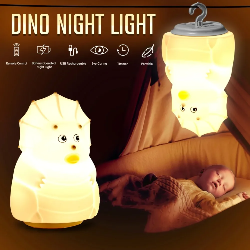 Lampada da notte per bambini a LED con sensore tattile a forma di dinosauro, USB, in silicone, per bambini, per dormire, camera da letto,