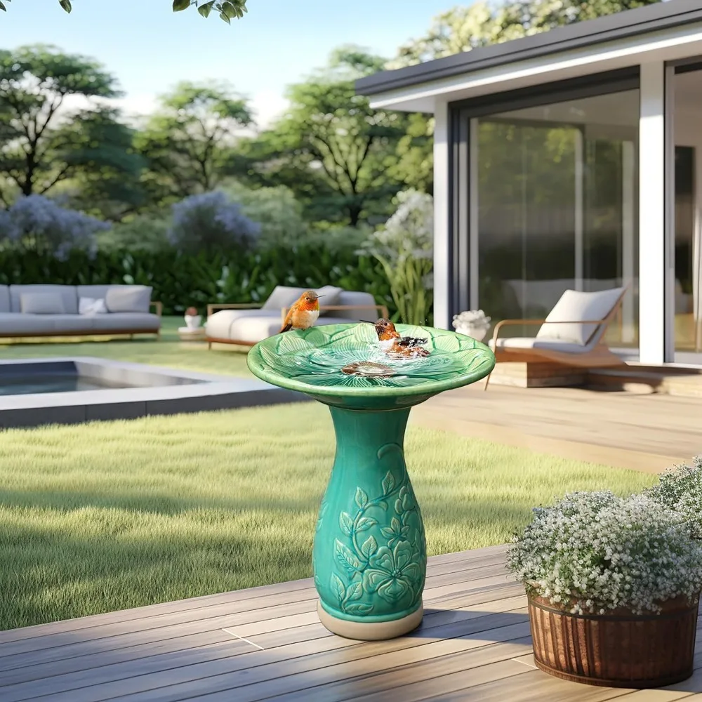 

23 Inch Ceramic Bird Bath for Outside, Elegant Tall Outdoor Bird Bath, Lightweight Pedestal Glazed Birdbaths