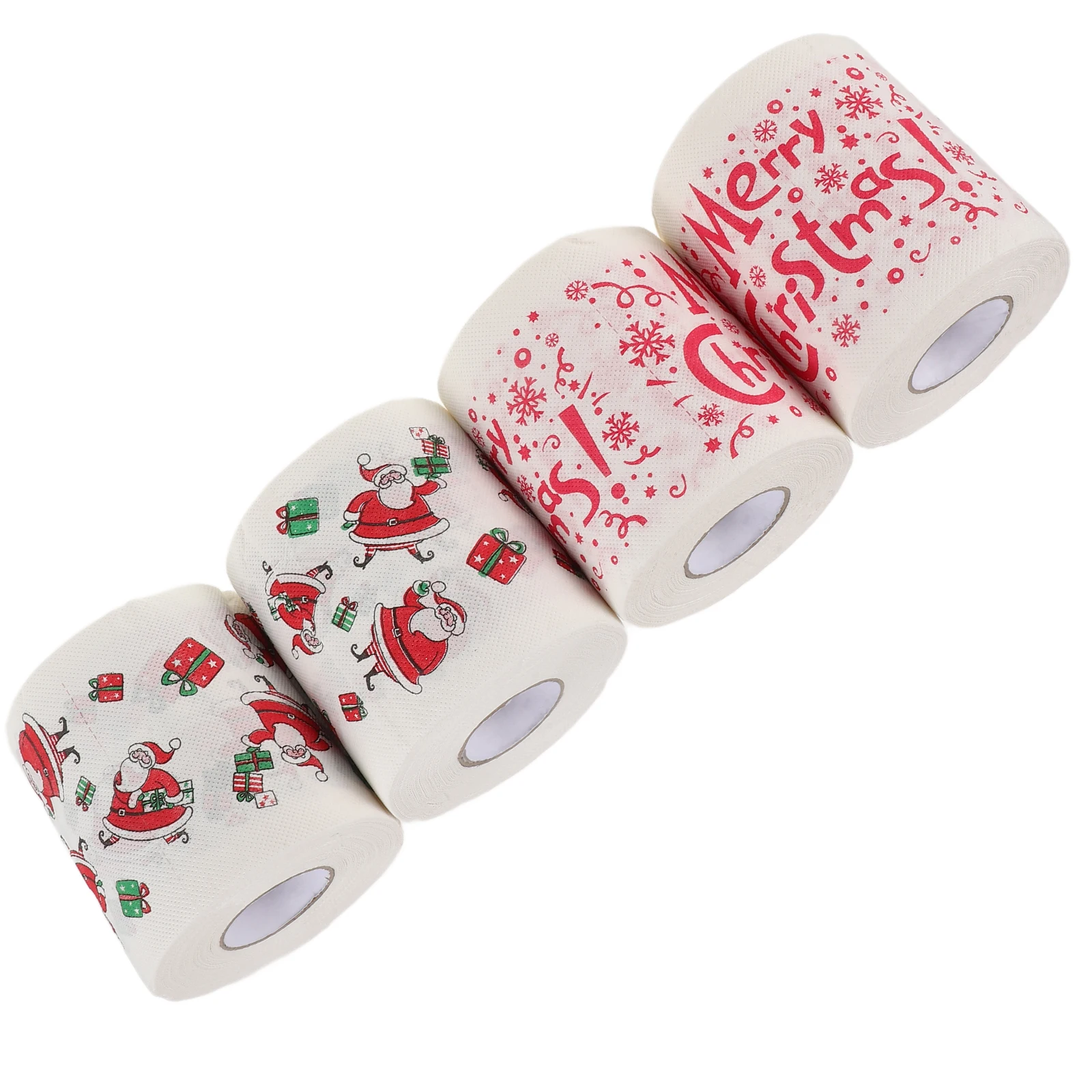 4 لفات من ورق التواليت لعيد الميلاد، طبقة مزدوجة سميكة للعطلات، عيد ميلاد سعيد، سانتا كلوز، طباعة مضحكة، ديكور الحمام للحفلات