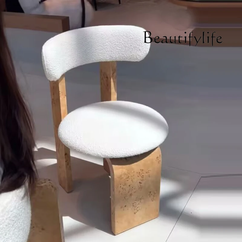 

Medieval solid wood tree tumor pattern dining chair designer retro light luxury new backrest book chair household single chair
