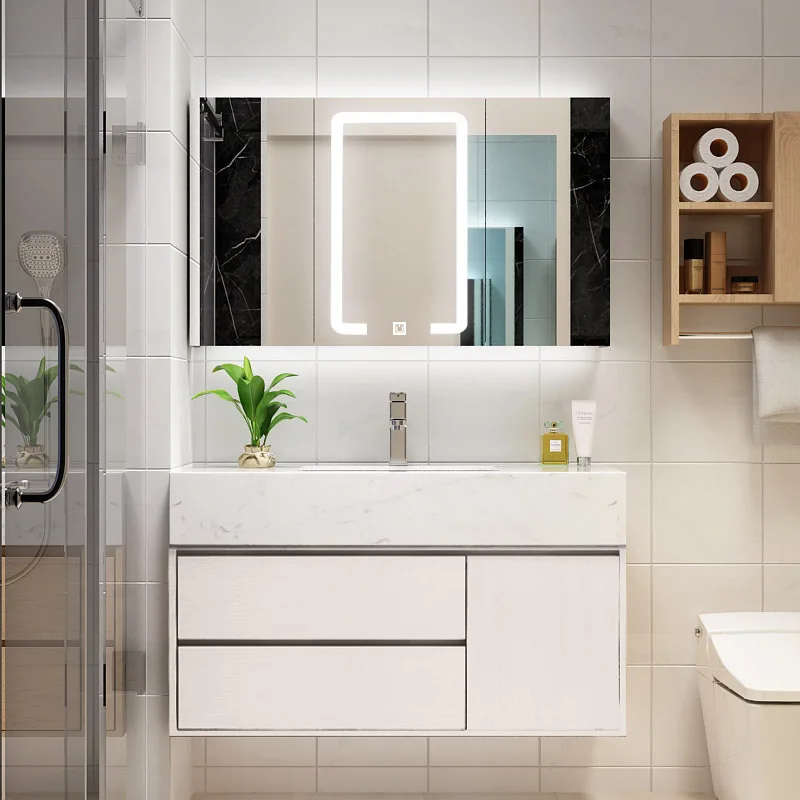 

#Bath room Cabinet Set Vanity home or hotel bathroom vanity with smart led light makeup mirror basin bathroom vanities lighting