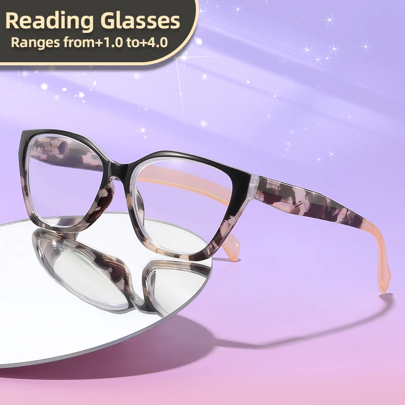 Oyalie Cat-Eye-Rahmen-Lesebrille mit Farbverlaufsmuster, leichtes Material, kontrastierender Farbverlauf, angenehm zu tragen, stilvolle und klare Sicht, Lesebrille mit Sehstärke von +1,00 bis +4,00