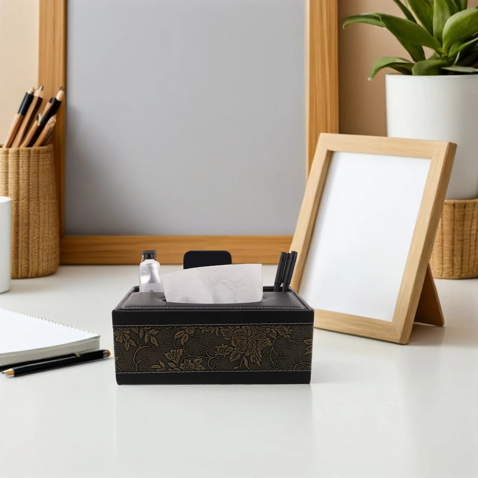 PU Nordic Retro Tissue Box Desktop Organizer Multifunctional Tissue Dispenser Remote Control Storage Case for Kitchen view 6