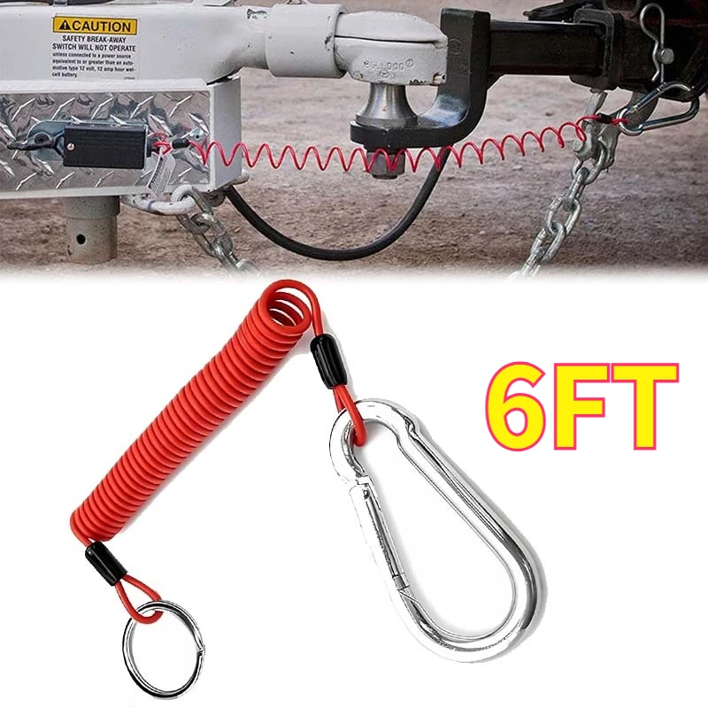 6FT Heavy Duty Coiled Design Breakaway Trailer Cable Easy Install High Quality Red Towing Safety for Towing Vehicles Accessories