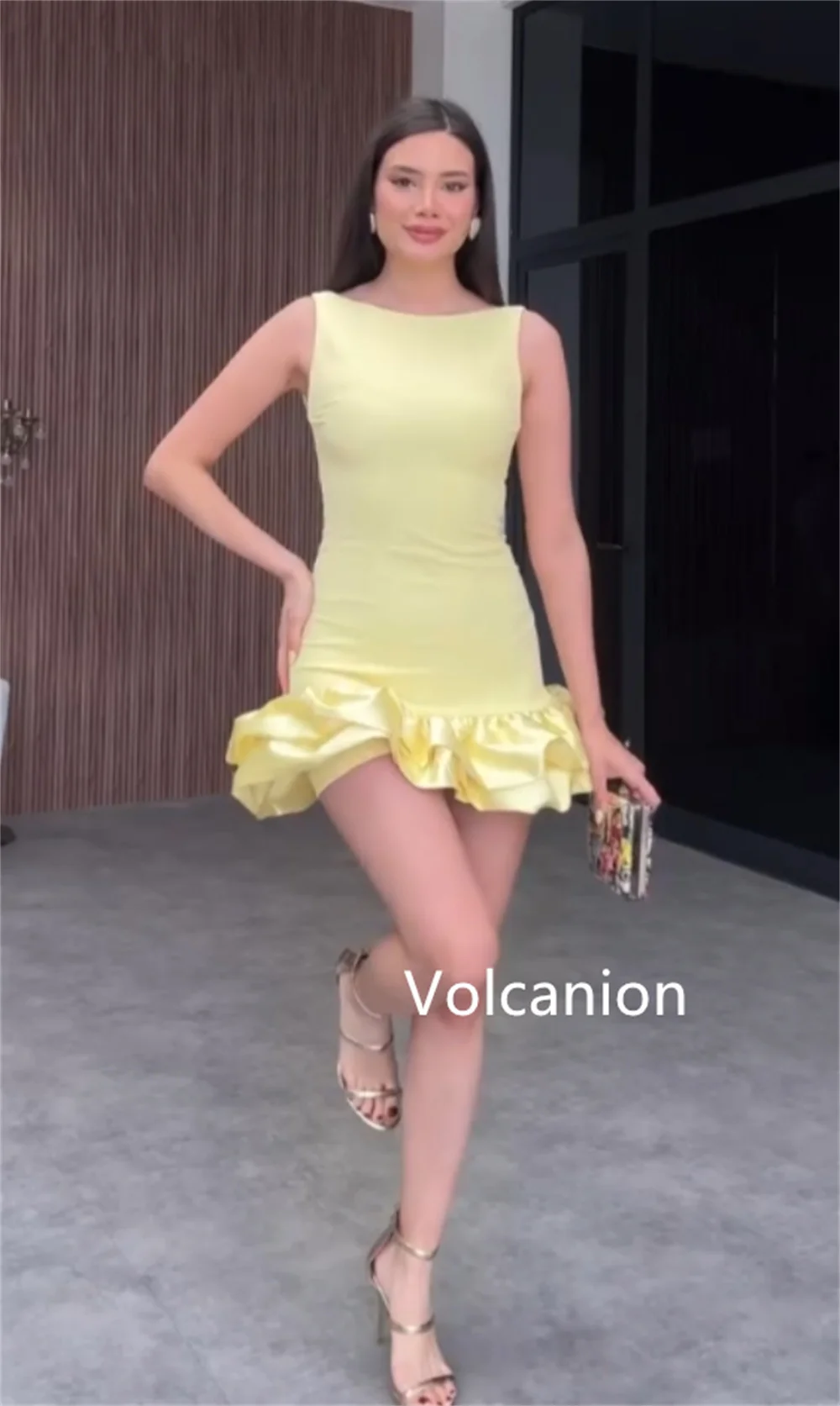 Mini robe trapèze froncée en Jersey personnalisée, col rond, sur mesure, pour occasions, soirée, Simple, moderne, Style élégant